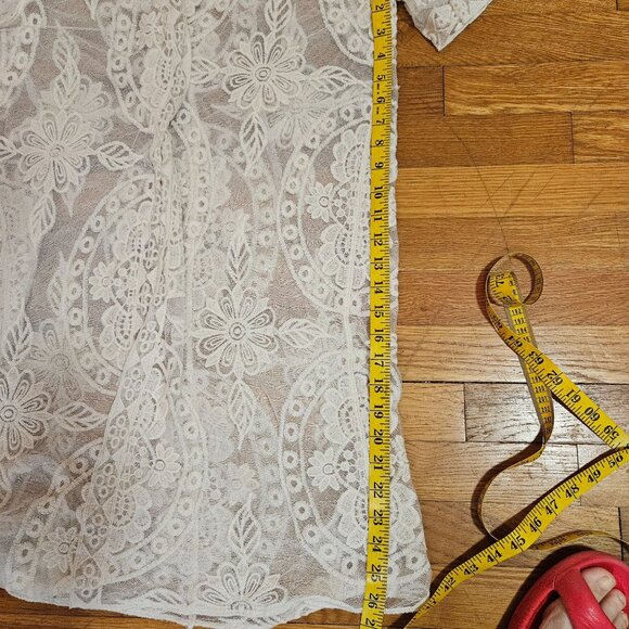 White Sheer Floral Lace Kimono Cardigan Cover Up Open Front 3/4 Sleeve S-M - Picture 6 of 10